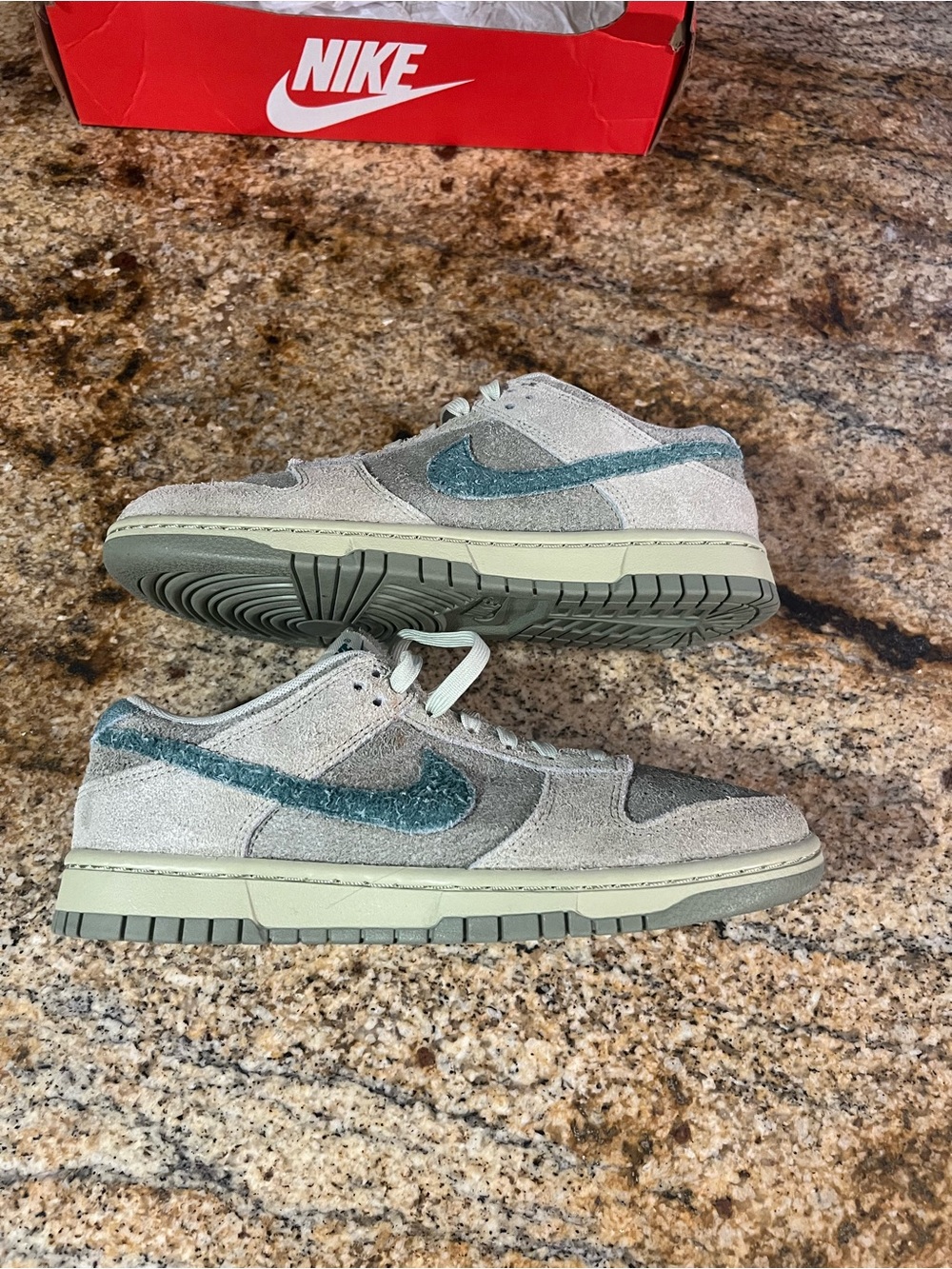 Nike Dunk Low Suede Sneakers in Olive and Teal - Picture 9 of 10